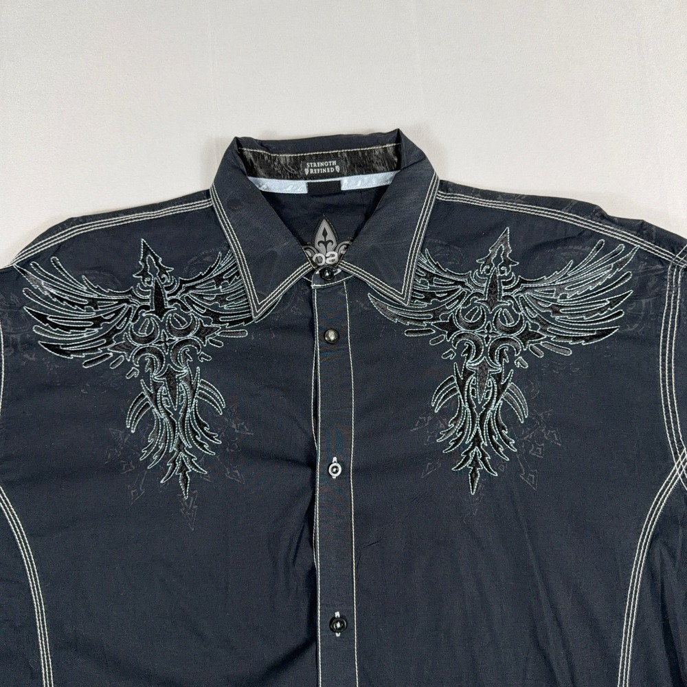 Roar Strength Refined Wing Embroidered Button Down Shirt 3XL Black Contrast